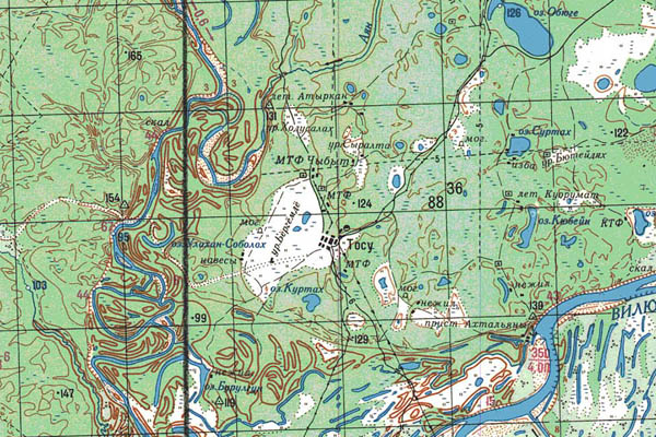 Уменьшенный фрагмент представленной топографической карты P-51-01_02 - Trasa.ru