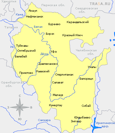 Карта Республики Башкортостан