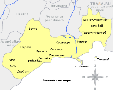 Карта республики Дагестан