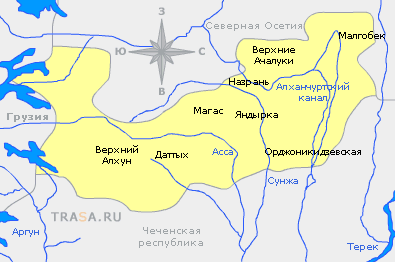 Карта республики Ингушетия