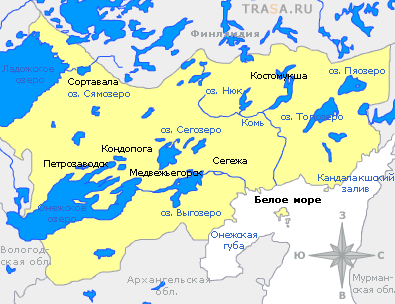 Карта республики Карелия