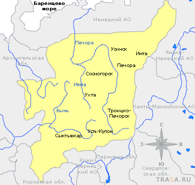 Карта республики Коми