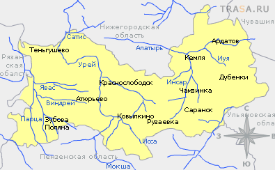 Карта республики Мордовия