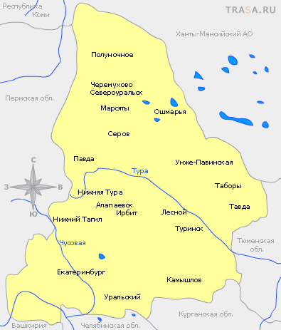 Карта Свердловской области