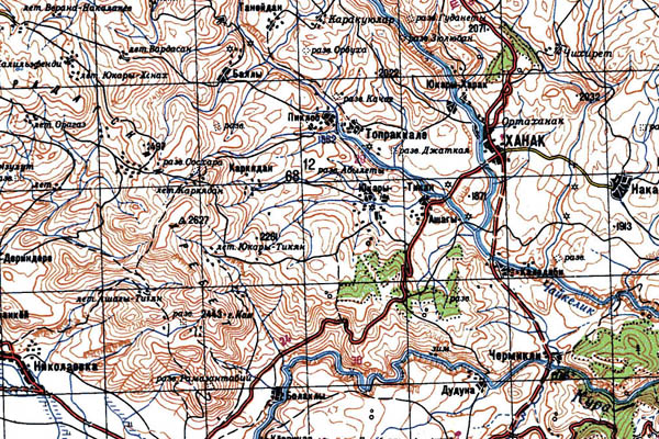 Уменьшенный фрагмент представленной топографической карты K-38-25 - Trasa.ru
