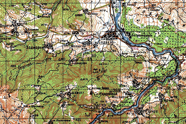 Уменьшенный фрагмент представленной топографической карты K-38-27 - Trasa.ru