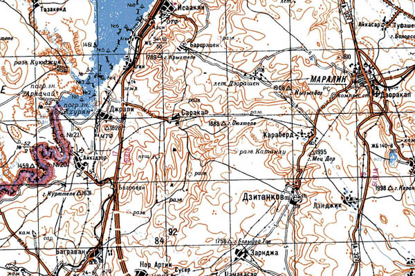 Уменьшенный фрагмент представленной топографической карты K-38-32 - Trasa.ru