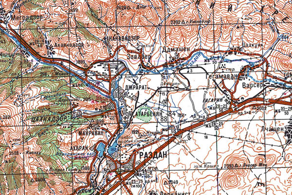 Уменьшенный фрагмент представленной топографической карты K-38-33 - Trasa.ru
