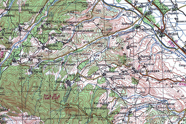 Уменьшенный фрагмент представленной топографической карты K-39-25 - Trasa.ru