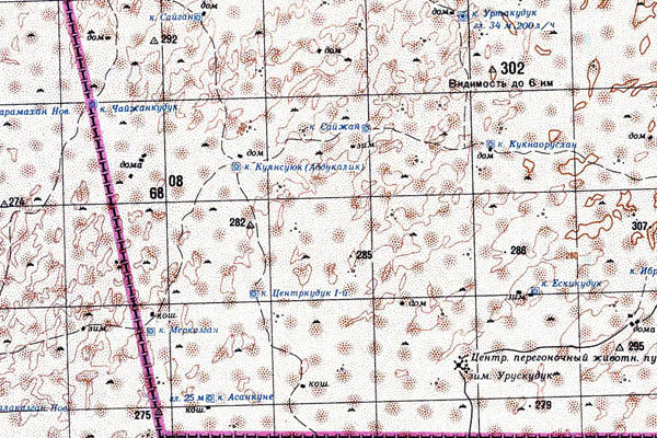 Уменьшенный фрагмент представленной топографической карты K-42-25 - Trasa.ru