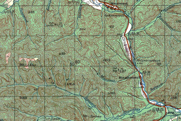 Уменьшенный фрагмент представленной топографической карты K-53-03 - Trasa.ru