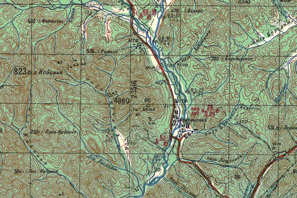 Уменьшенный фрагмент представленной топографической карты K-53-04 - Trasa.ru