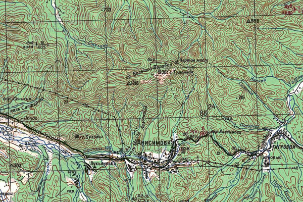 Уменьшенный фрагмент представленной топографической карты K-53-07 - Trasa.ru