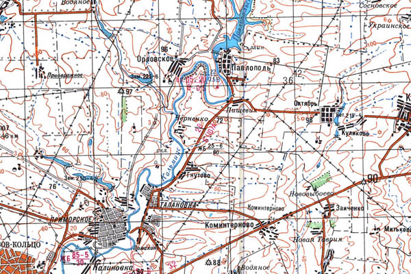 Уменьшенный фрагмент представленной топографической карты L-37-08 - Trasa.ru