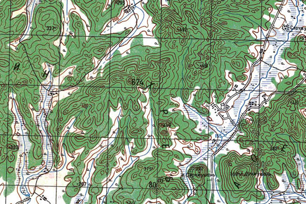 Уменьшенный фрагмент представленной топографической карты L-52-24 - Trasa.ru