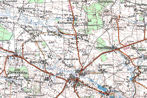 Уменьшенный фрагмент представленной топографической карты M-35-13 - Trasa.ru