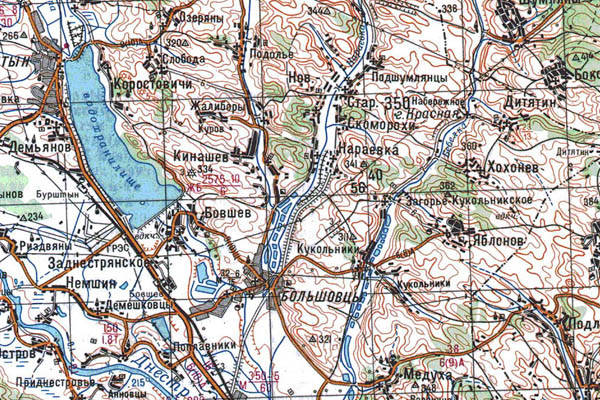 Уменьшенный фрагмент представленной топографической карты M-35-25 - Trasa.ru