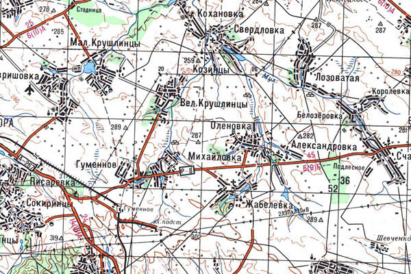 Уменьшенный фрагмент представленной топографической карты M-35-29 - Trasa.ru
