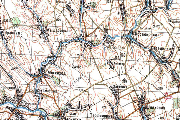 Уменьшенный фрагмент представленной топографической карты M-35-36 - Trasa.ru