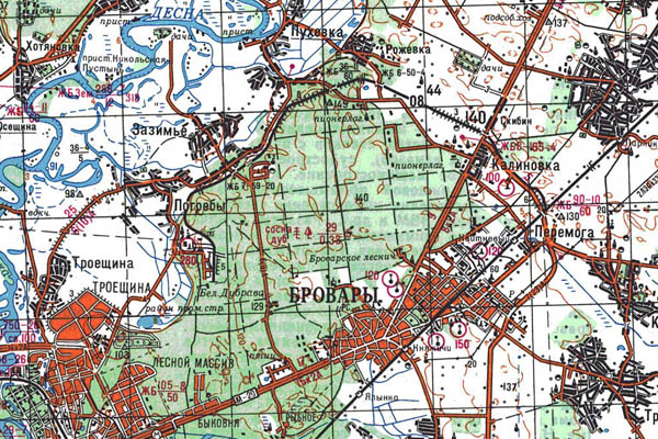 Уменьшенный фрагмент представленной топографической карты M-36-13 - Trasa.ru