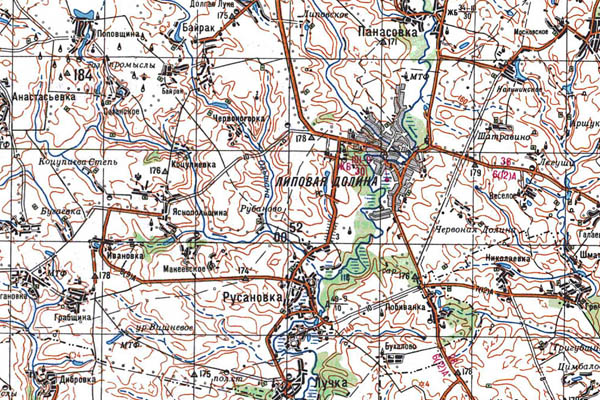 Уменьшенный фрагмент представленной топографической карты M-36-16 - Trasa.ru
