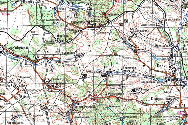 Уменьшенный фрагмент представленной топографической карты M-36-17 - Trasa.ru