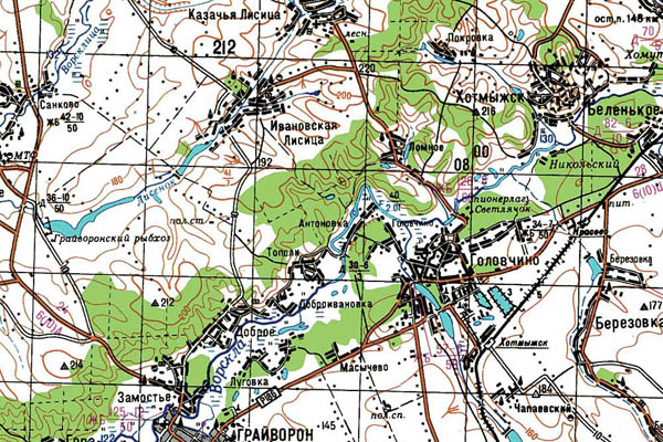 Уменьшенный фрагмент представленной топографической карты M-36-18 - Trasa.ru