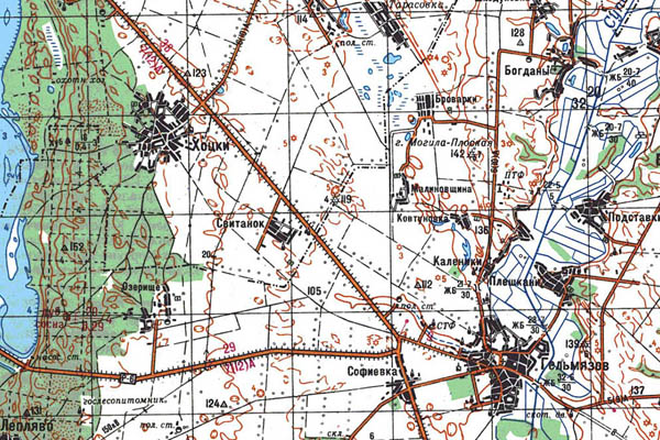 Уменьшенный фрагмент представленной топографической карты M-36-20 - Trasa.ru