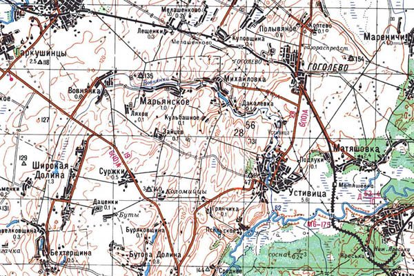 Уменьшенный фрагмент представленной топографической карты M-36-22 - Trasa.ru