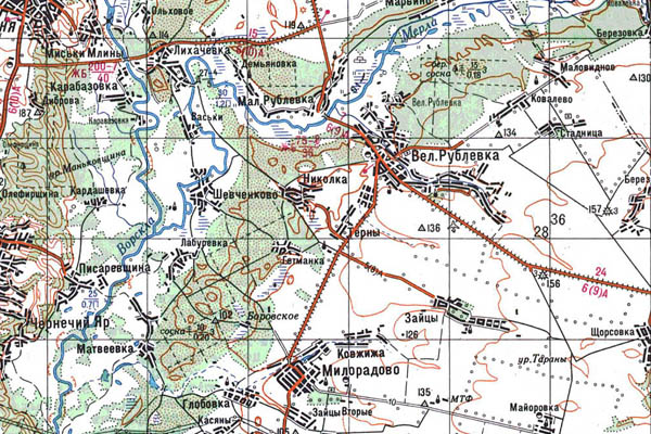 Уменьшенный фрагмент представленной топографической карты M-36-23 - Trasa.ru