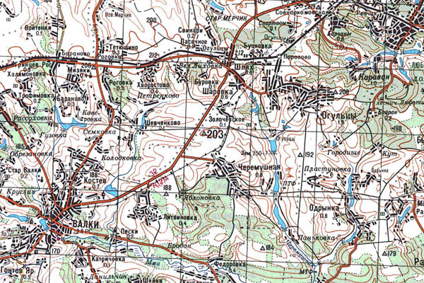 Уменьшенный фрагмент представленной топографической карты M-36-24 - Trasa.ru