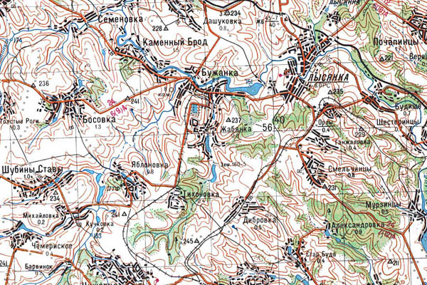 Уменьшенный фрагмент представленной топографической карты M-36-25 - Trasa.ru