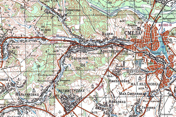Уменьшенный фрагмент представленной топографической карты M-36-26 - Trasa.ru