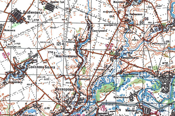 Уменьшенный фрагмент представленной топографической карты M-36-29 - Trasa.ru