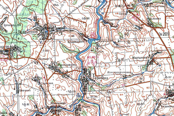 Уменьшенный фрагмент представленной топографической карты M-36-31 - Trasa.ru