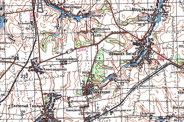 Уменьшенный фрагмент представленной топографической карты M-36-32 - Trasa.ru
