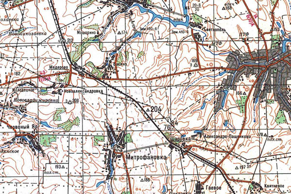 Уменьшенный фрагмент представленной топографической карты M-36-33 - Trasa.ru