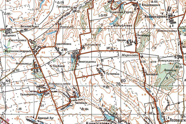 Уменьшенный фрагмент представленной топографической карты M-36-34 - Trasa.ru