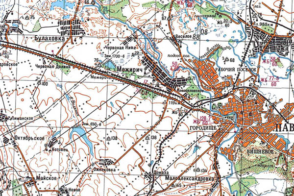 Уменьшенный фрагмент представленной топографической карты M-36-36 - Trasa.ru