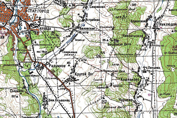 Уменьшенный фрагмент представленной топографической карты M-37-13 - Trasa.ru