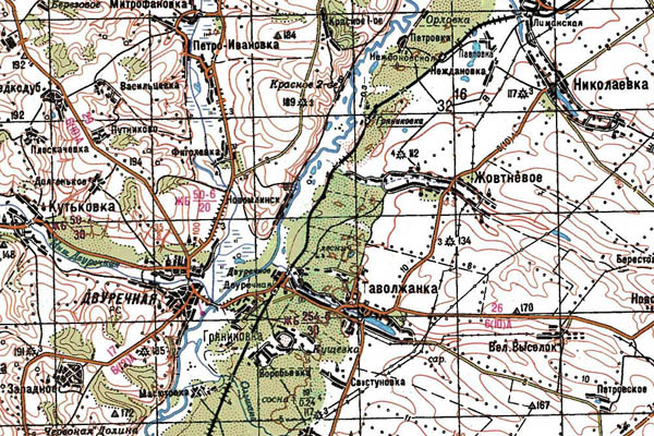 Уменьшенный фрагмент представленной топографической карты M-37-20 - Trasa.ru