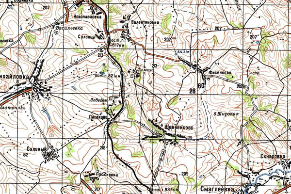 Уменьшенный фрагмент представленной топографической карты M-37-22 - Trasa.ru