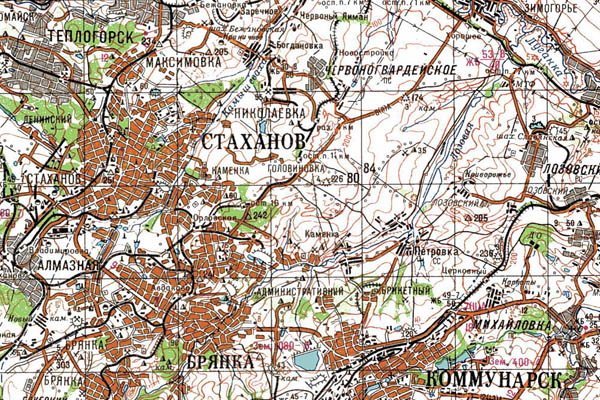 Уменьшенный фрагмент представленной топографической карты M-37-33 - Trasa.ru
