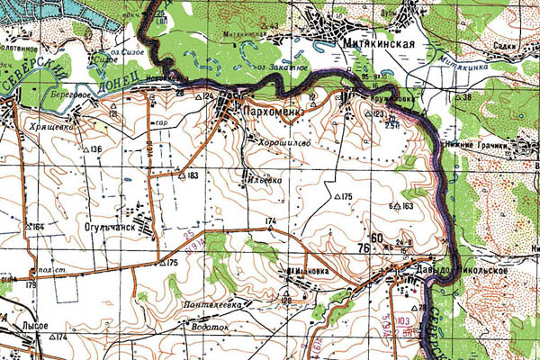 Уменьшенный фрагмент представленной топографической карты M-37-34 - Trasa.ru