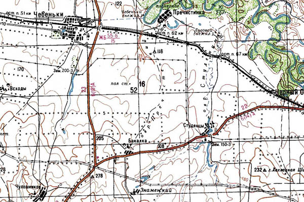 Уменьшенный фрагмент представленной топографической карты M-40-02 - Trasa.ru