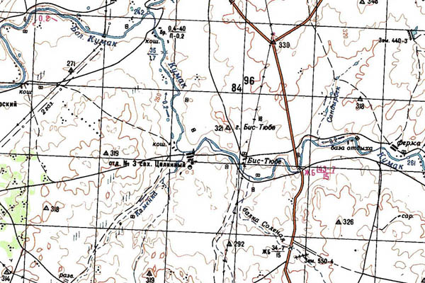 Уменьшенный фрагмент представленной топографической карты M-40-12 - Trasa.ru