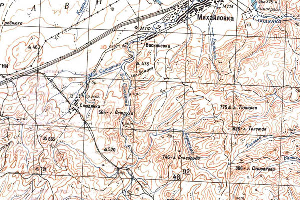 Уменьшенный фрагмент представленной топографической карты M-44-06 - Trasa.ru