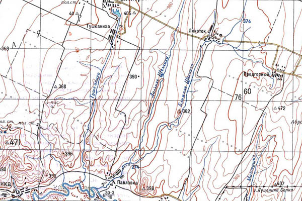 Уменьшенный фрагмент представленной топографической карты M-44-10 - Trasa.ru
