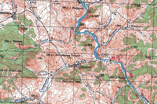 Уменьшенный фрагмент представленной топографической карты M-44-12 - Trasa.ru