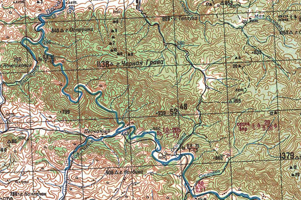 Уменьшенный фрагмент представленной топографической карты M-45-01 - Trasa.ru